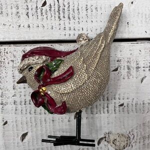 Valerie Parr Burlap Bird Figurine with Santa Hat Preowned- excellent condition